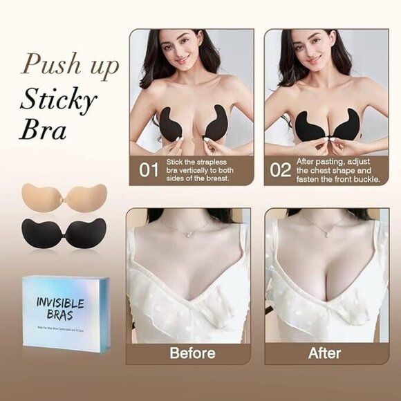 Sticky Bra Backless Adhesive Strapless Invisible Push Up Stick on Bras for Women - Picture 2 of 5